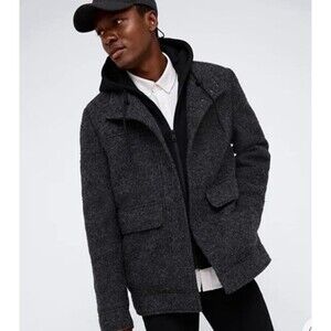 Kenneth Cole Boucle Wool Jacket with Attached Jersey Hood Charcoal NWT Medium